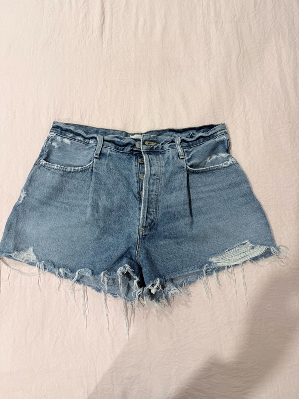 Citizens Of Humanity Light Blue Frayed Hem Denim Shorts